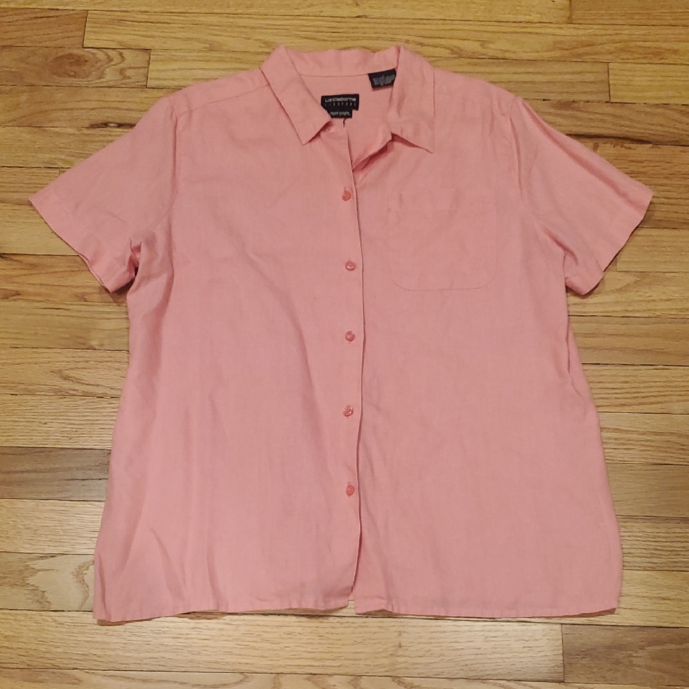 Vintage Lizsport Bubblegum Pink Short Sleeve Irish Linen Shirt